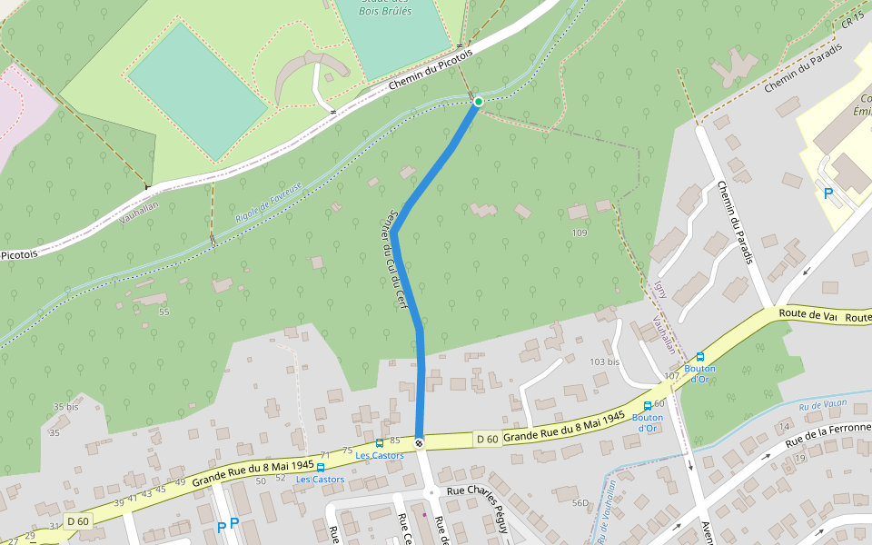 Sentier du Cul du Cerf walking route map in Vauhallan
