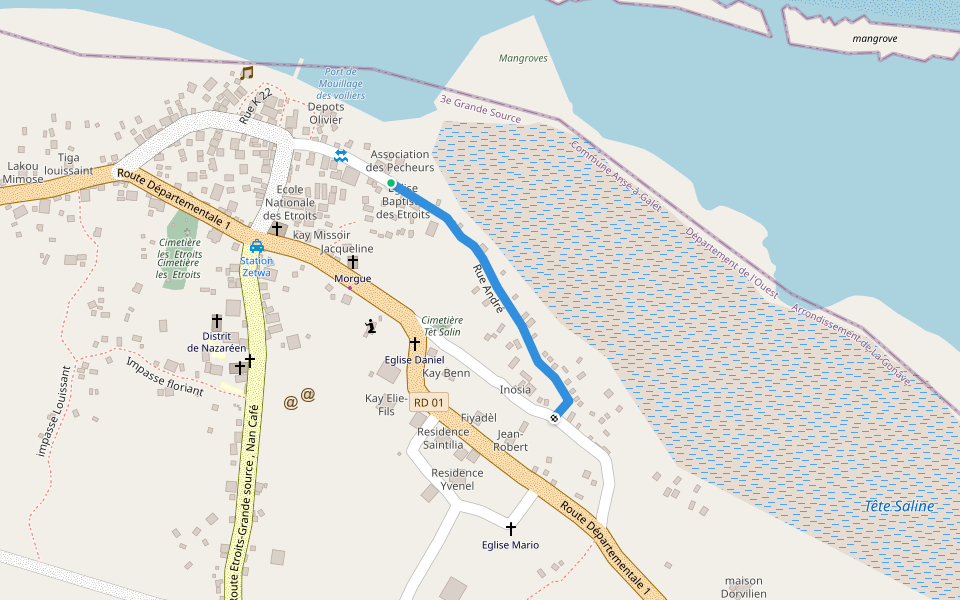 Rue André walking route map in Etroits