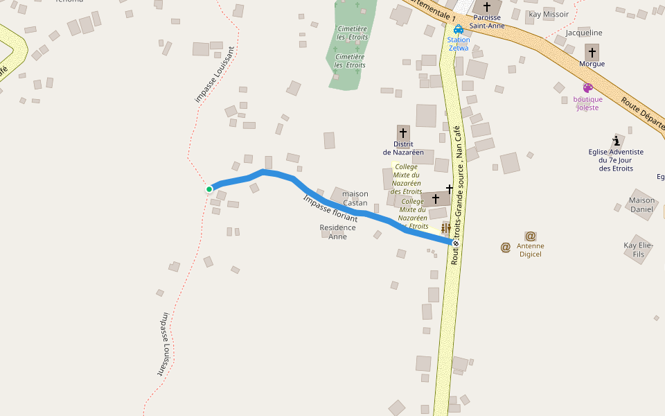 Impasse floriant walking route map in Etroits