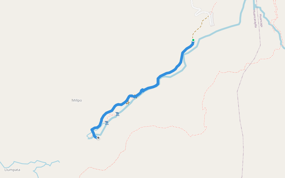 Camino Aguas turquezas walking route map in Centro Poblado de Circamarca