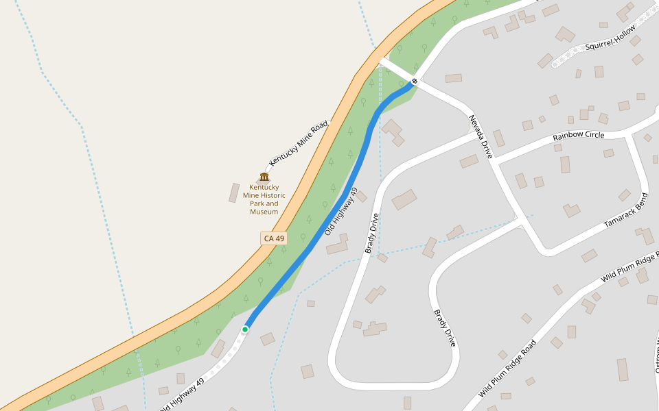 Old Highway 49 walking route map in Sierra City