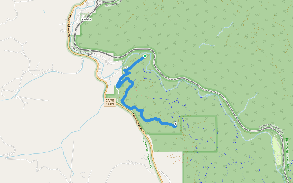 Flume Trail walking route map in Keddie