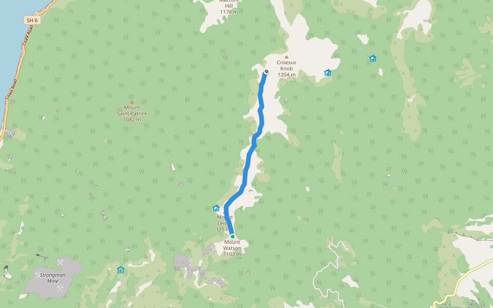 Paparoa Range Tops route walking route map in Blackball