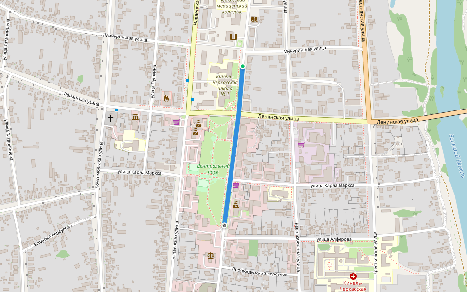 Красноармейская улица walking route map in Kinel'-Cherkassy