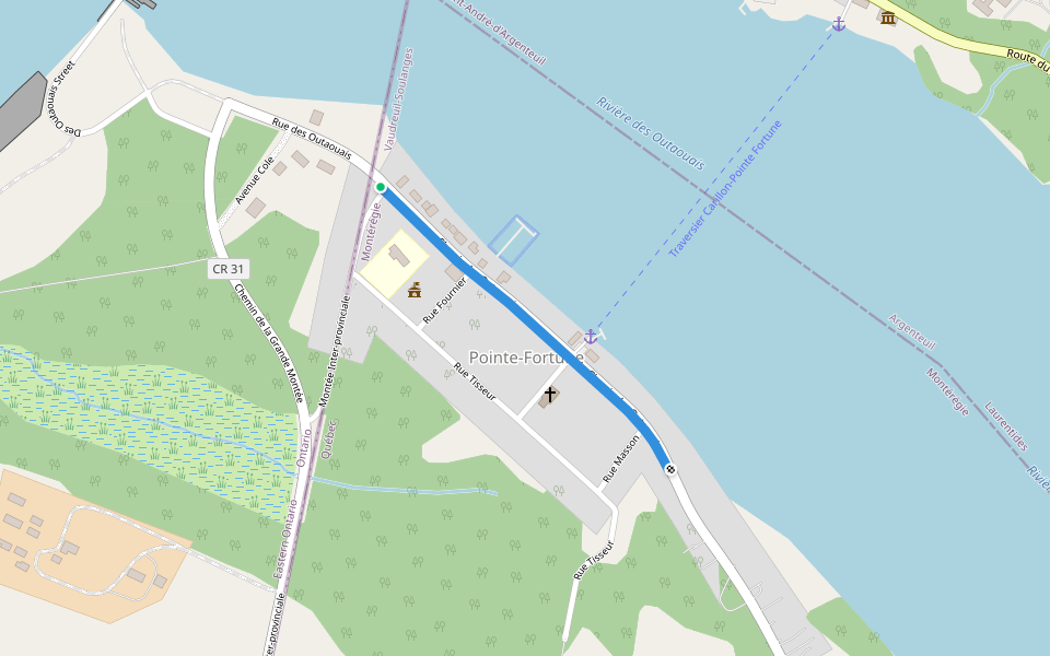 Chemin des Outaouais walking route map in Pointe-Fortune