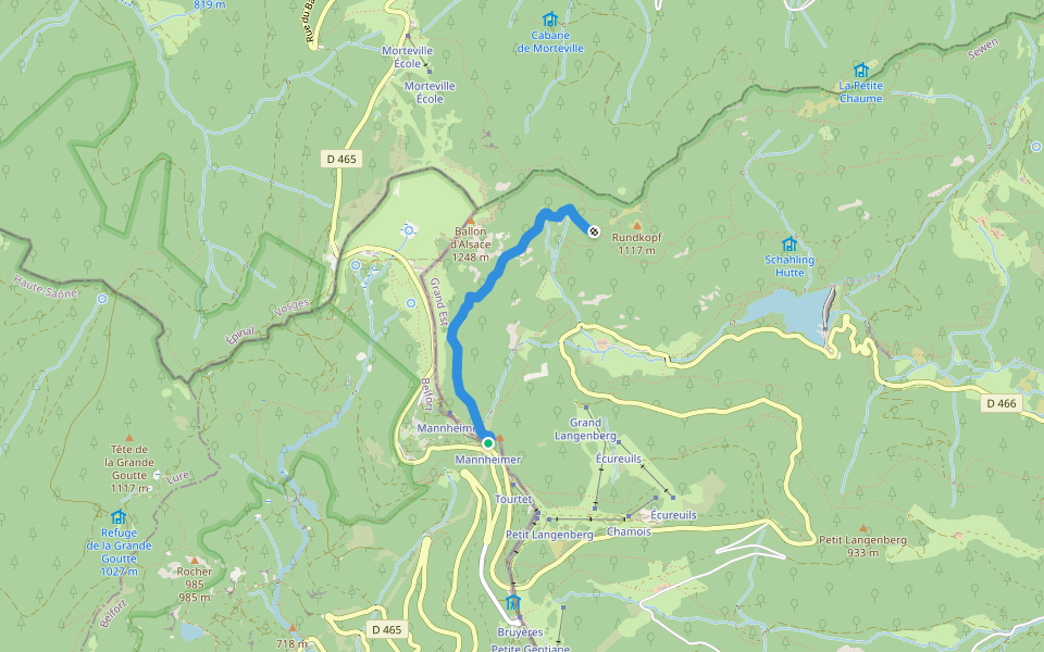 Tour du Ballon d'Alsace walking route map in Lepuix