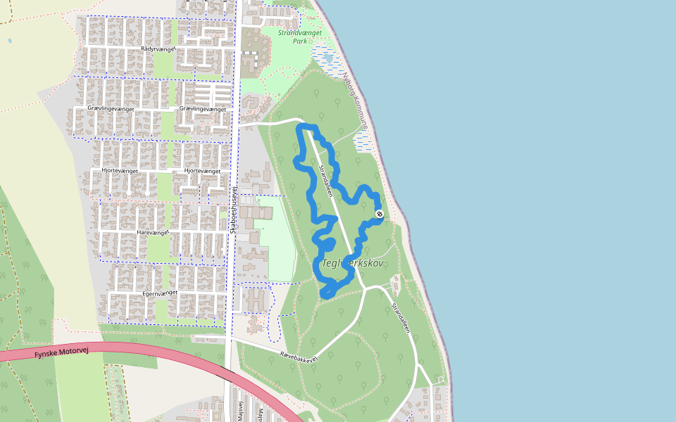 Teglværksskoven MTB spor walking route map in Nyborg