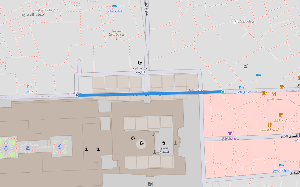 شارع الامام زين العابدين walking route map in Najaf