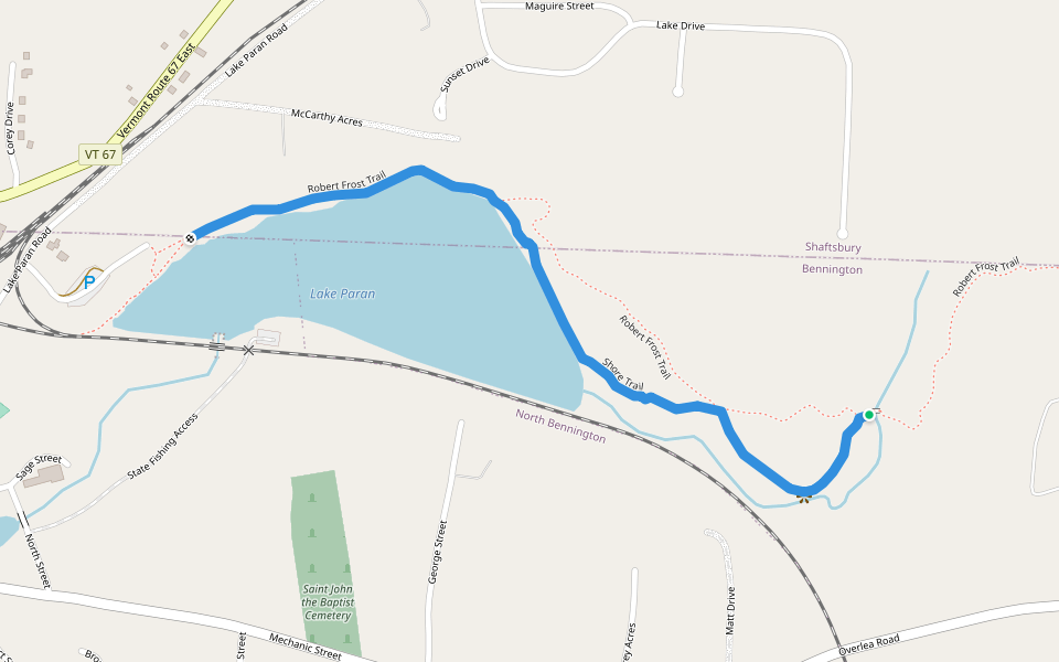 Shore Trail walking route map in Bennington