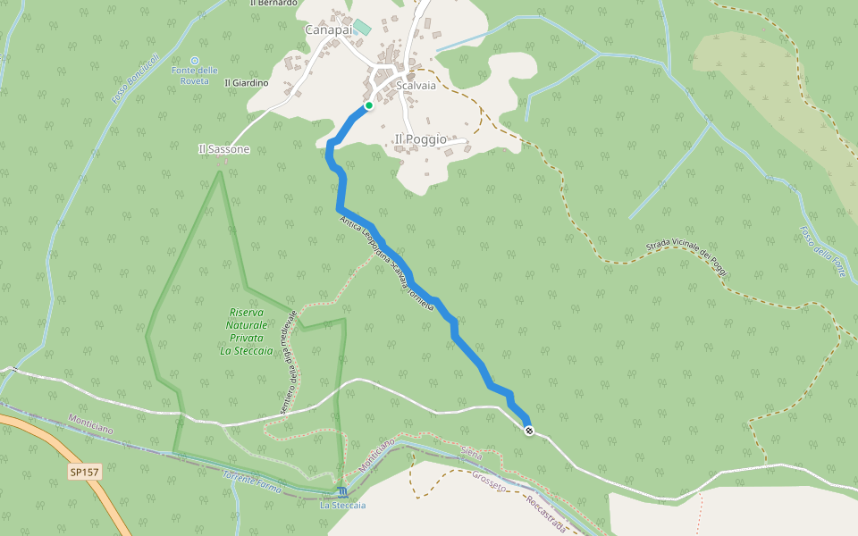 Antica Leopoldina Scalvaia Torniella walking route map in Scalvaia