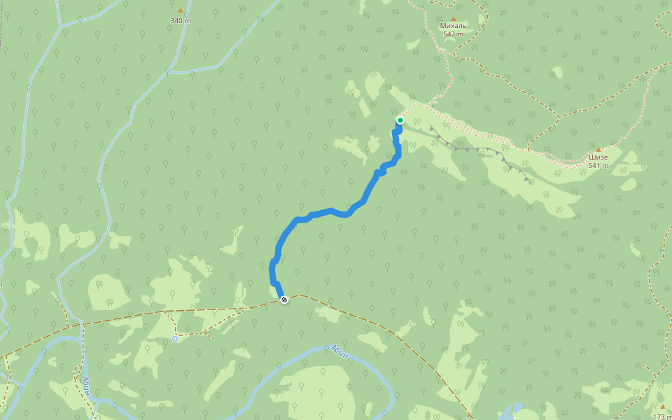 Крутой спуск с Шизе (с платформы ПеЖе) walking route map in Erivanskaya