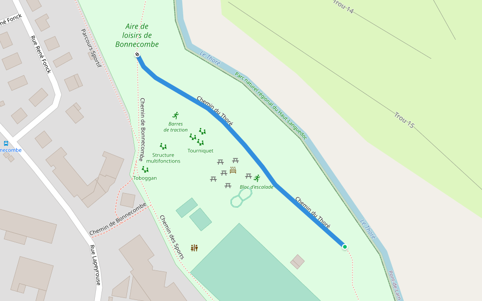 Chemin du Thoré walking route map in Mazamet