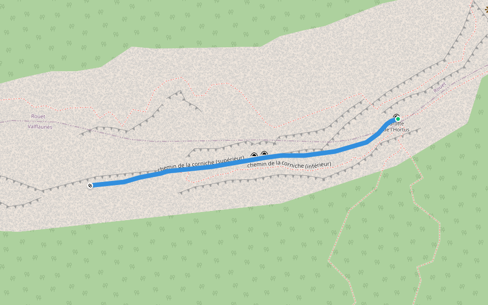 chemin de la corniche (supérieur) walking route map in Valflaunès