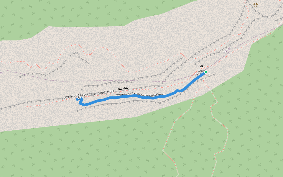 chemin de la corniche (inférieur) walking route map in Valflaunès