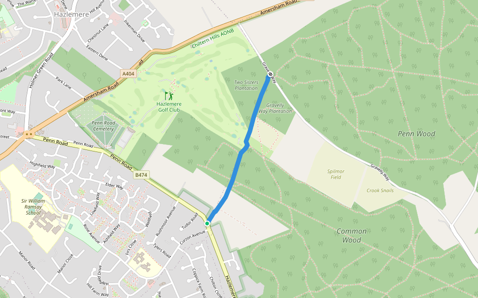 Rushmoor Path walking route map in Hazlemere