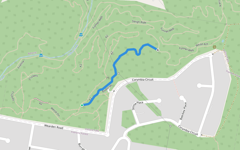 Badlands walking route map in Frenchs Forest