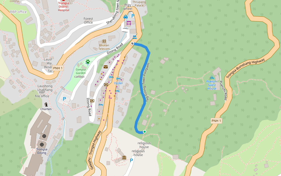 Tag Dzong- Town Footpath walking route map in Shimphu Village