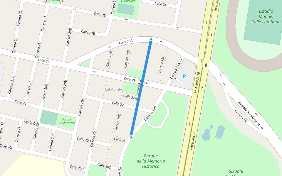 Carrera 19C walking route map in Villavicencio