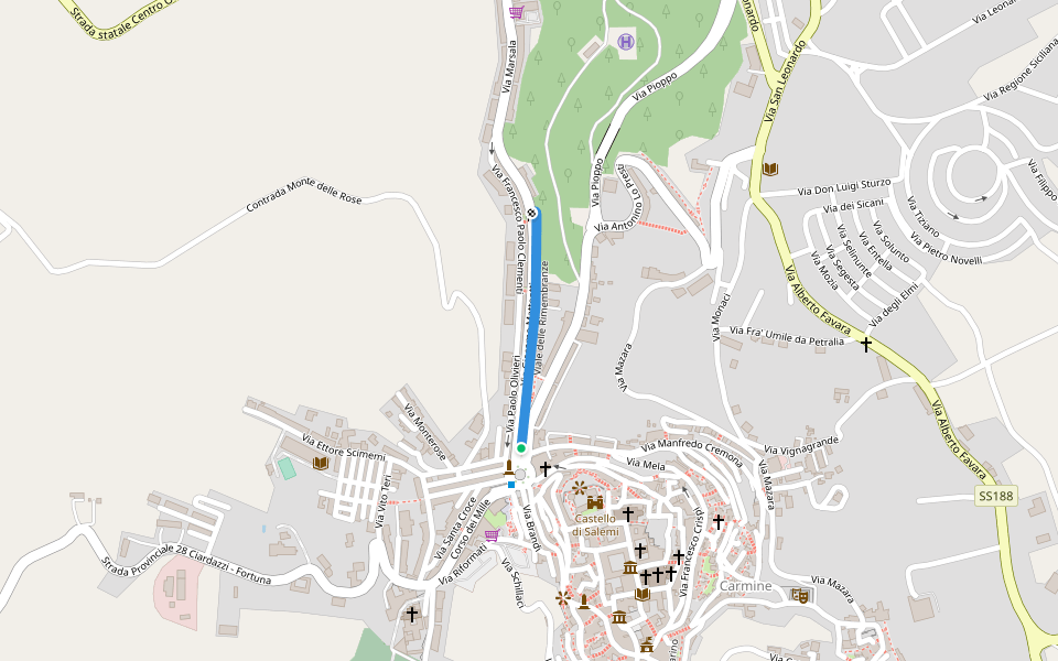 Viale delle Rimembranze walking route map in Salemi