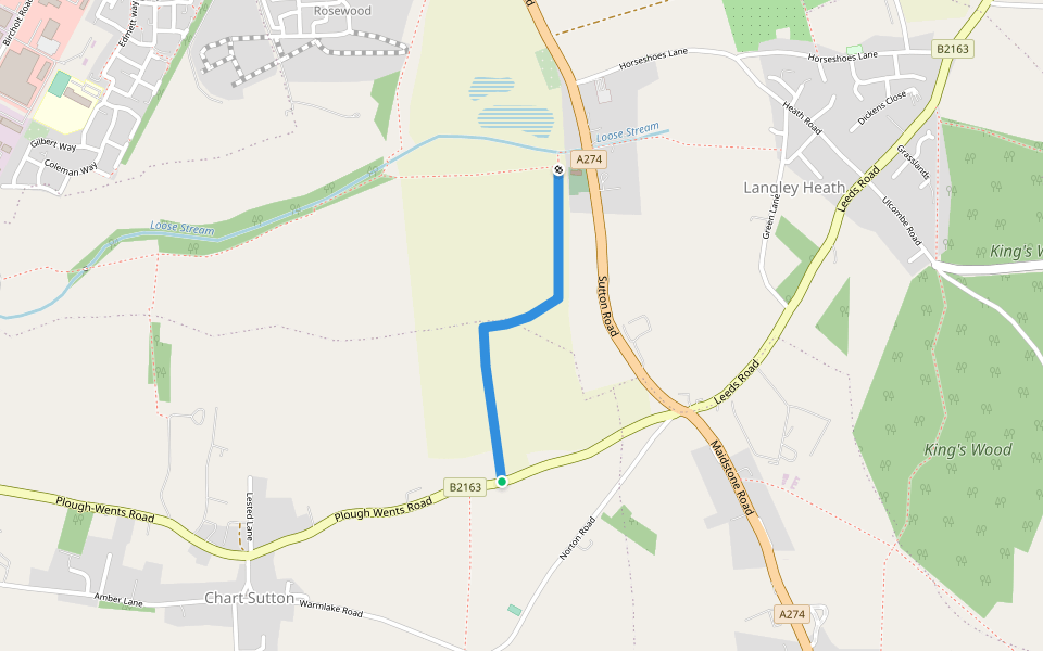 KH364 walking route map in Chart Sutton