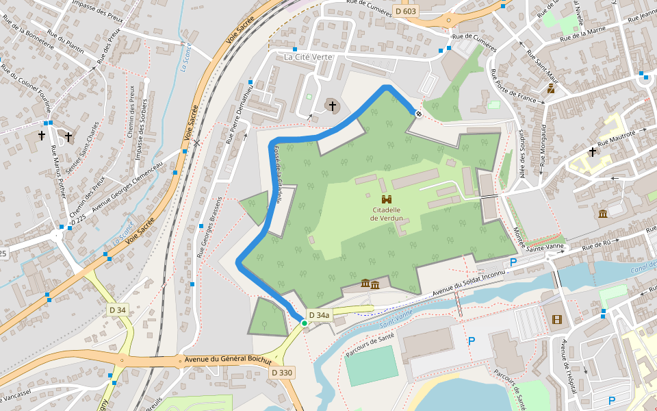 Fossé de la Citadelle walking route map in Verdun