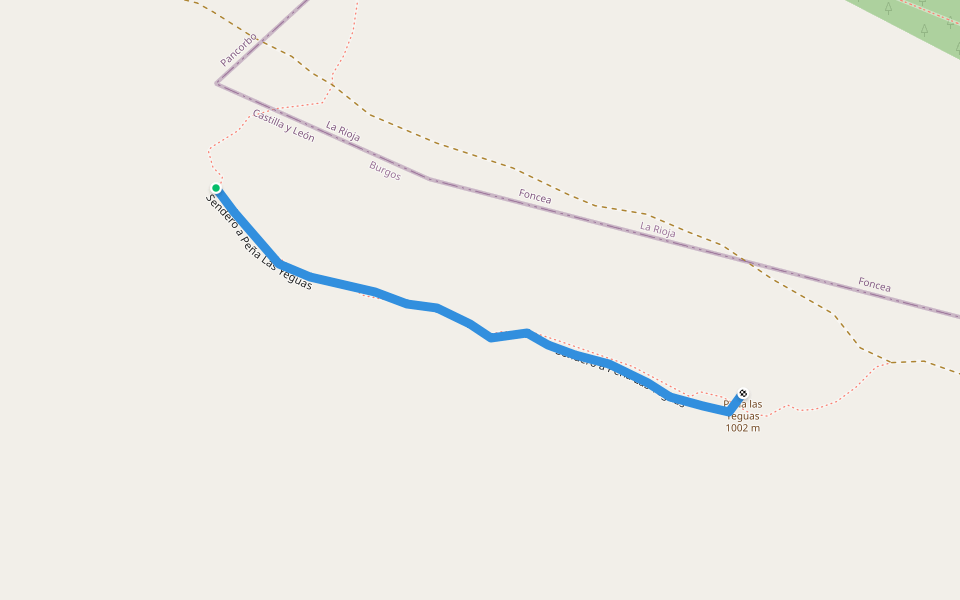 Sendero a Peña Las Yeguas walking route map in Pancorbo