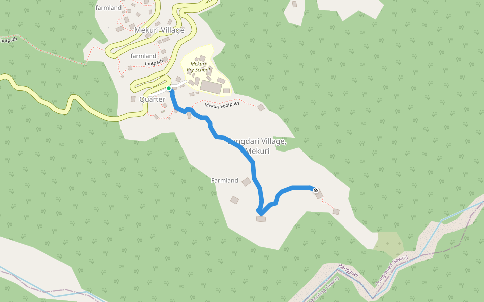 Mekuri to Sangderi Footpath walking route map in Pemagatsel