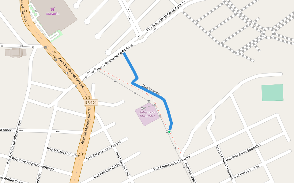 Rua Tavares walking route map in Campina Grande