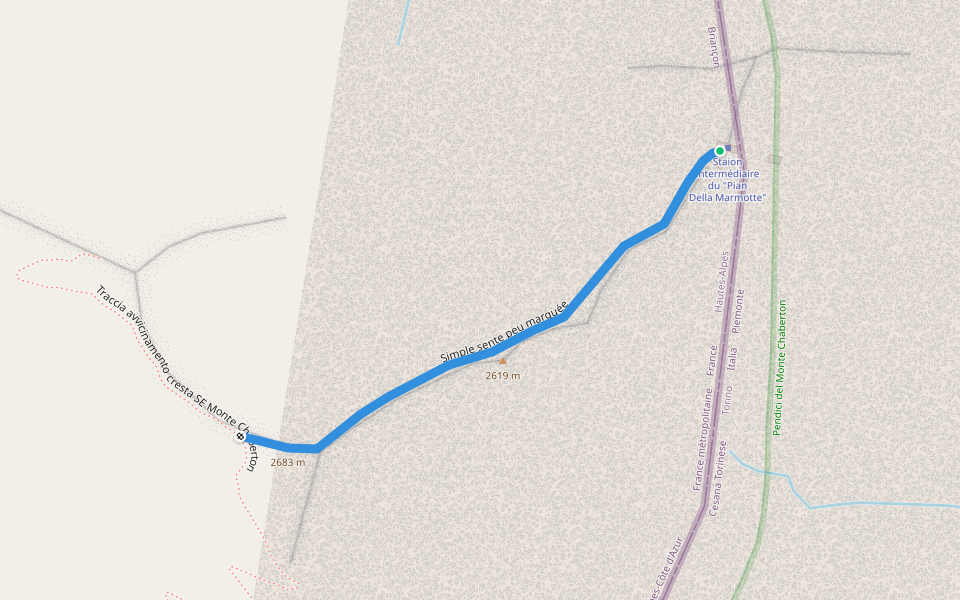 Simple sente peu marquée walking route map in Montgenèvre