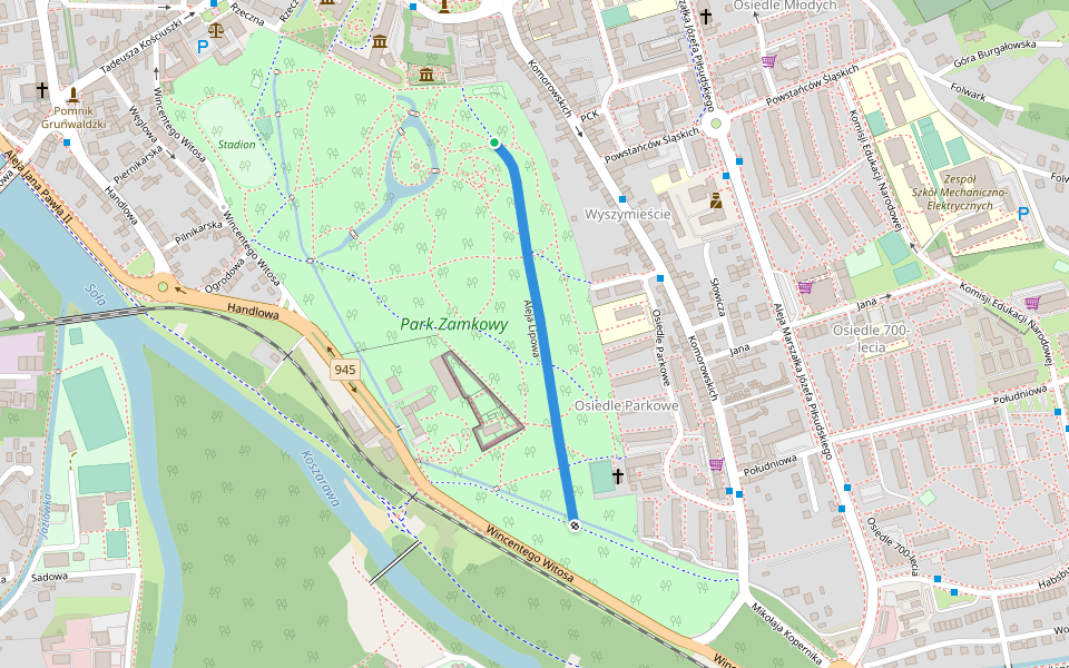 Aleja Lipowa walking route map in Żywiec