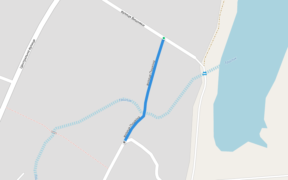 Пушкіна вулиця walking route map in Kamians'ke