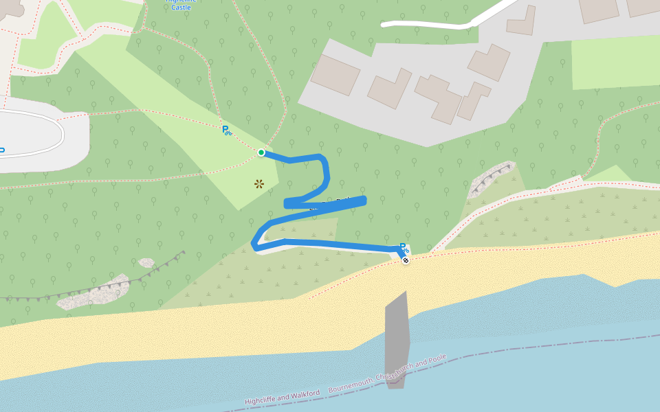 Zig Zag Path walking route map in Highcliffe