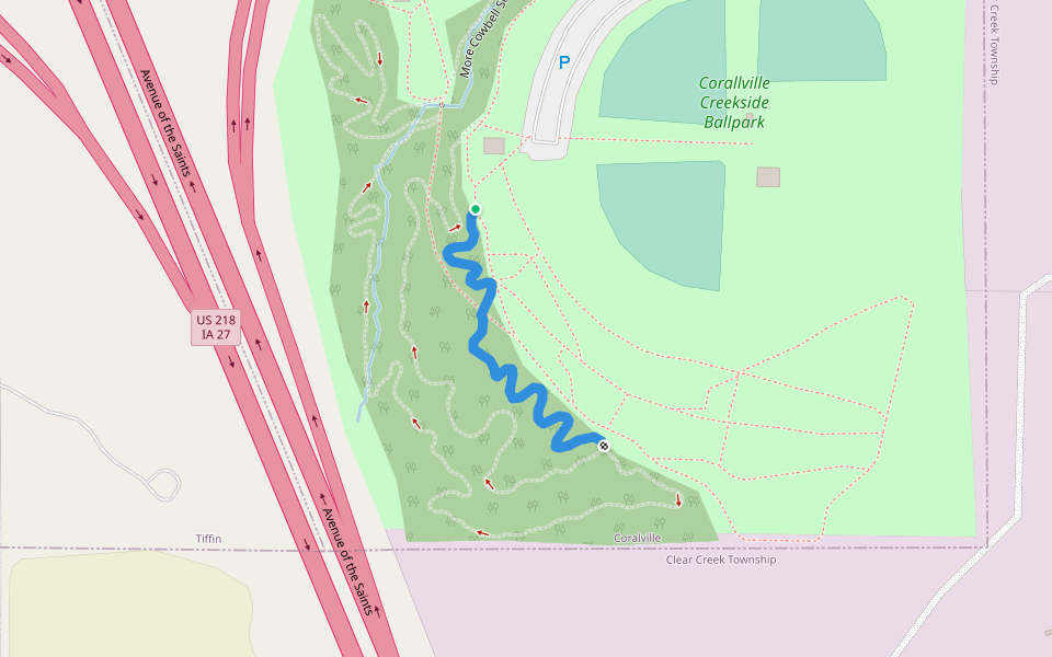 Creekside MTB Climbing Trail walking route map in Coralville