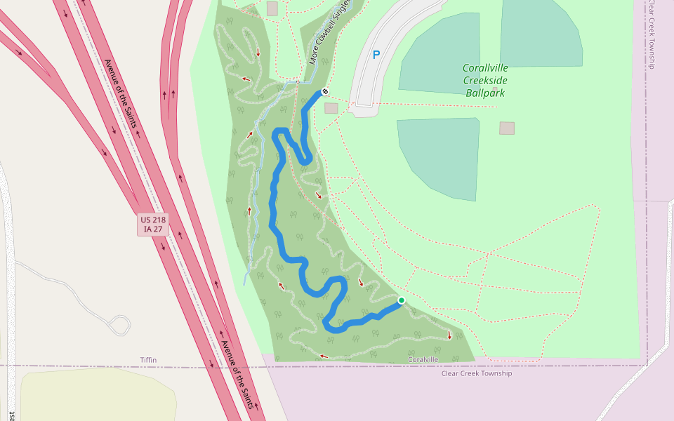 Creekside MTB Flow Trail walking route map in Coralville