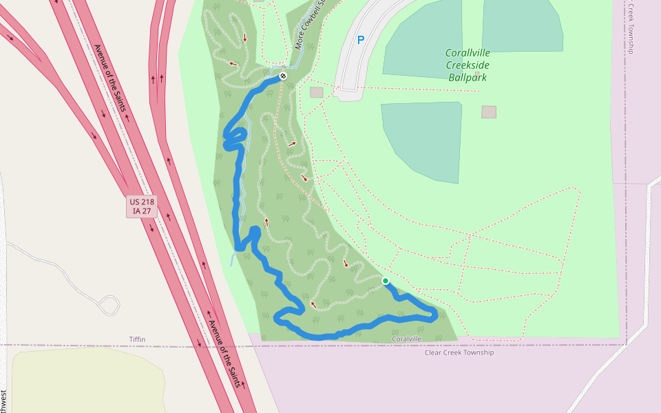 Creekside Intermediate MTB Flow Trail walking route map in Coralville