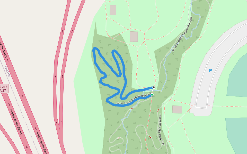Sand Crane MTB Singletrack walking route map in Coralville