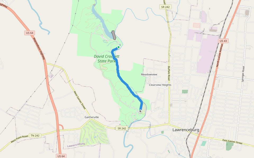 Shoal Creek Trail walking route map in Lawrenceburg