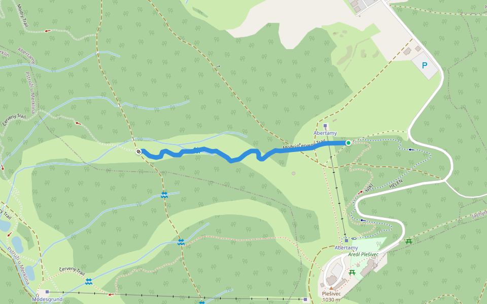 Modrý/Červený Trail walking route map in Abertamy