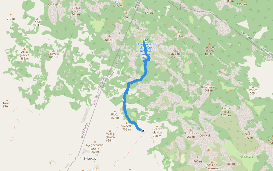 Ljubotić - Stap walking route map in Tribanj