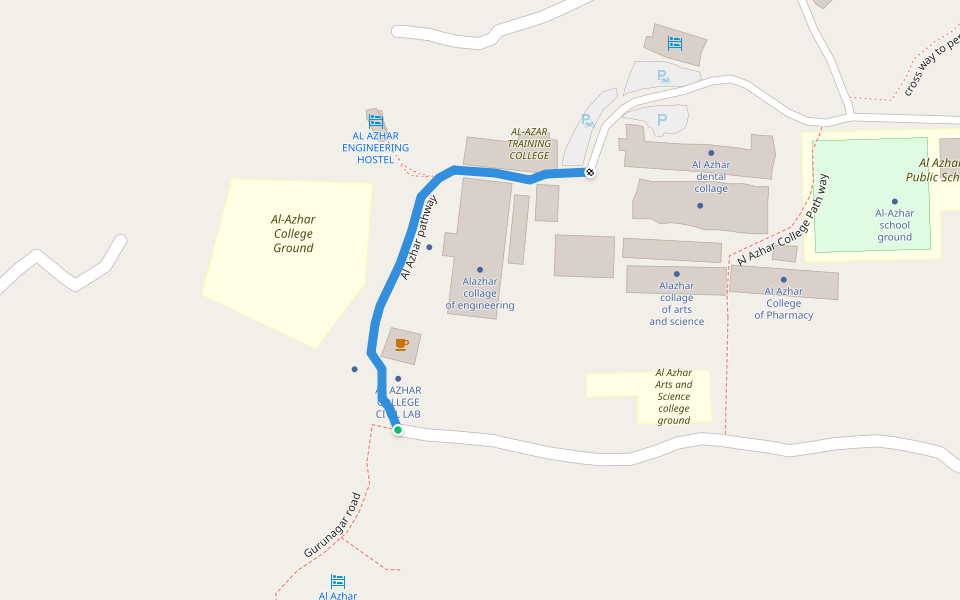 Al Azhar pathway walking route map in Kumaramangalam part