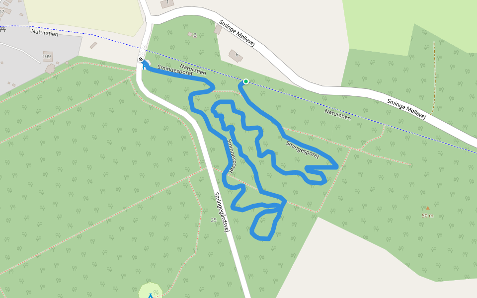 Smingesporet walking route map in Silkeborg