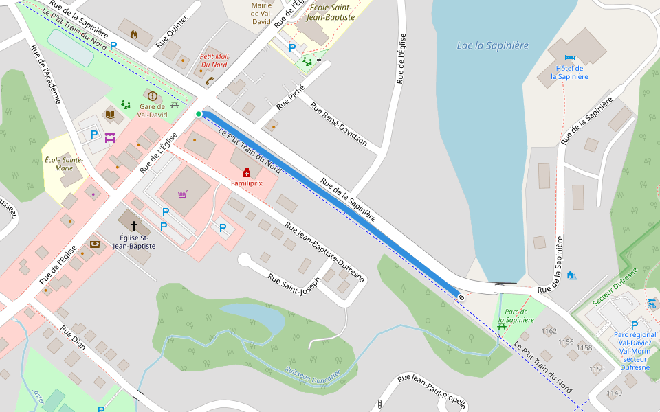 Le P'tit Train du Nord walking route map in Val-David