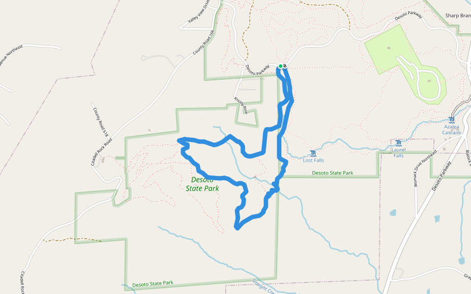 Never Never Land Mountain Bike Trail walking route map in Fort Payne
