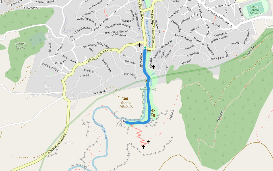 Τροφωνίου walking route map in Levádhia