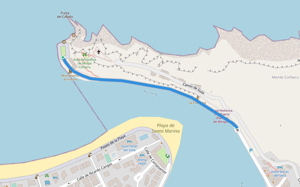 Paseo de la Grúa walking route map in Ribadesella