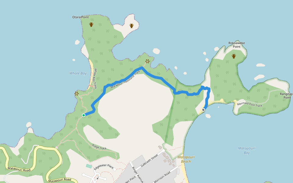 Matapouri Headland Track walking route map in Matapouri