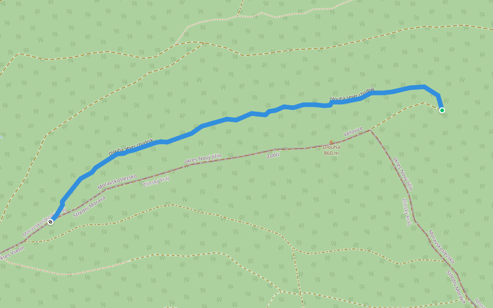Dlouhá sever chodník walking route map in Veřovice