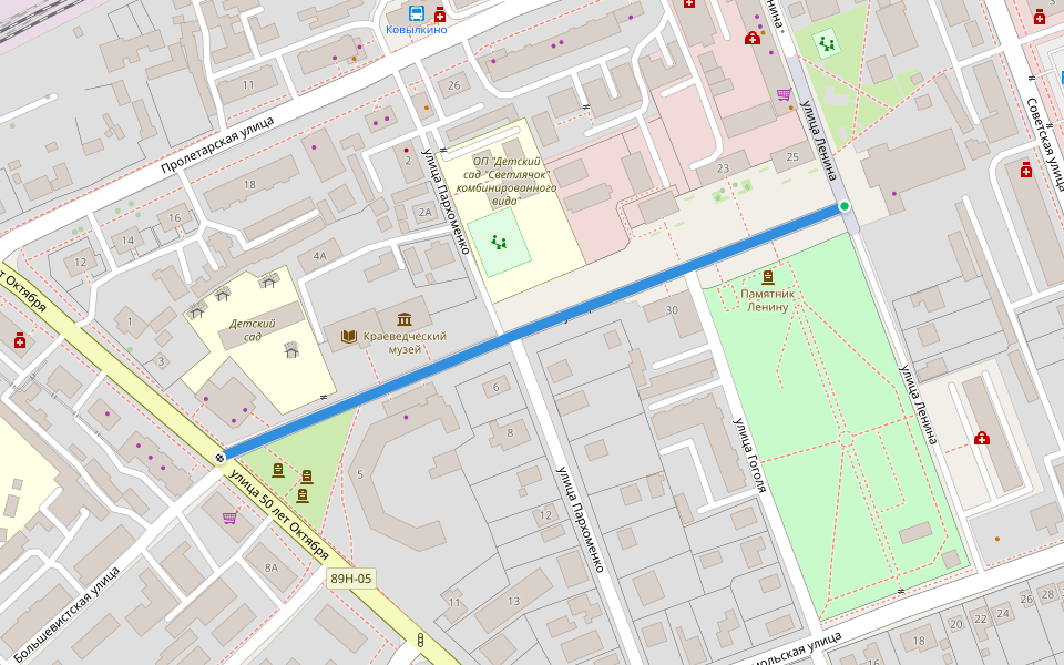 Большевистская улица walking route map in Kovylkino