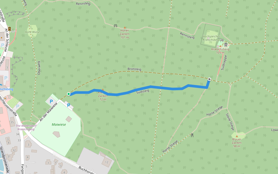 Südsteig walking route map in Woltersdorf