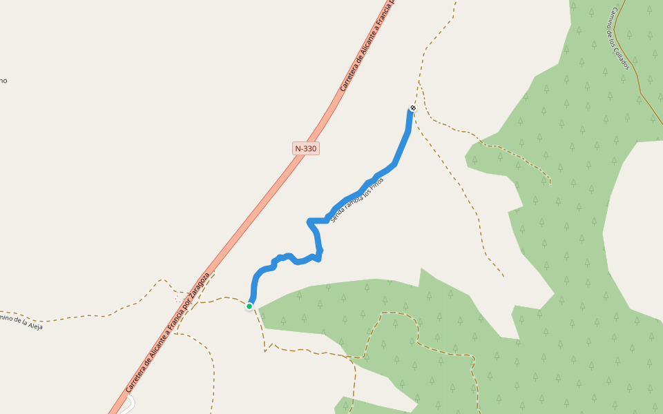 Senda rambla los Pinos walking route map in Ayora